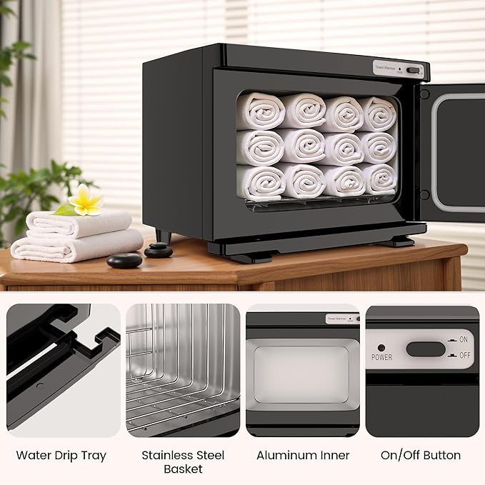 Hot Towel Warmer SalonDepot 8L Capacity Spa Towel Warmer with Compact Design for Salon, Barber Shop, Massage & Facial (Black)