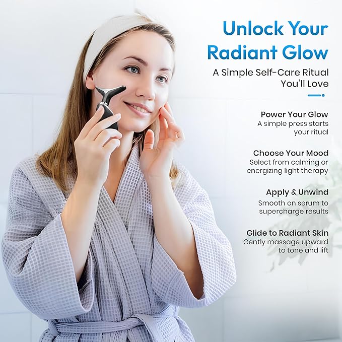 7-in-1 LED Face & Neck Massager – Skin Firming, Anti-Aging, Vibration & Heat Facial Tool for Home Use – Red & Blue Light Therapy – Model ES-1081