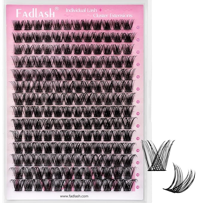 FADLASH Lash Clusters Natural Eyelash Clusters 10-16mm DIY D Curl Cluster Eyelash Extensions Waterproof Individual Lashes with Soft Thin Band for Self Use (YS01, 10-16mm)