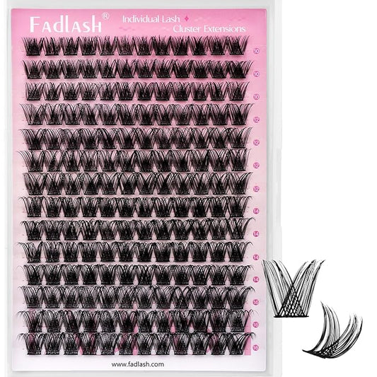 FADLASH Lash Clusters Natural Eyelash Clusters 10-16mm DIY D Curl Cluster Eyelash Extensions Waterproof Individual Lashes with Soft Thin Band for Self Use (YS01, 10-16mm)