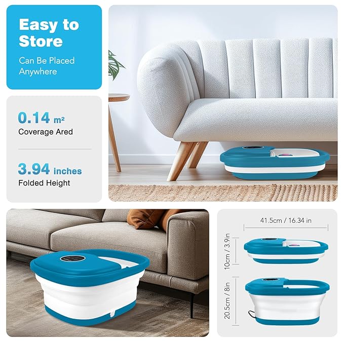 Collapsible Foot Spa with Heat, Remote Control, Temperature Control, Bubbles, Pumice Stone, Red Light, Timer, 16 Massage Roller Pedicure Foot Bath Tub Foot Soaker for Relaxation & Stress Relief