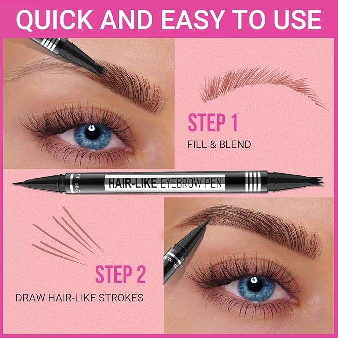 iMethod Eyebrow Pen - Eyebrow Pencil Magical 2-in-1 Eye Brow Pencils for Women with 4-Fork-Tip & Precise Brush-Tip for Natural Hair-Like Brows, Last All-Day, with Eyebrow Spoolie Brush, Black Brown