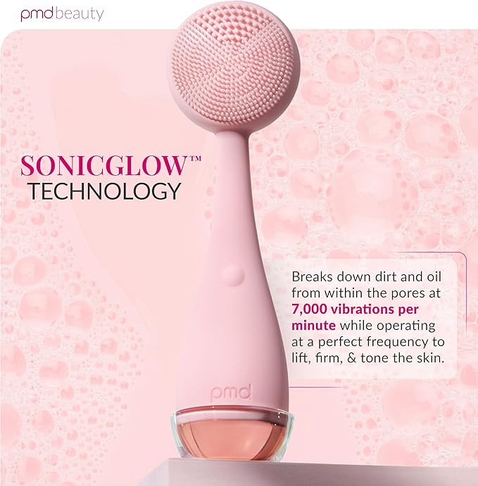 PMD Beauty: Electric Facial Cleansing Brush - Smart Facial Device with Silicone Brush & Anti-Aging Massager, Blush