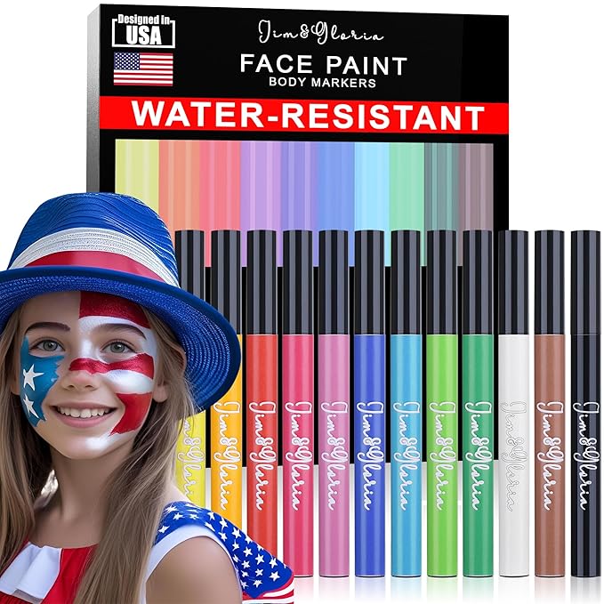 Jim&Gloria Water Resistant Face Paint Tattoo Pen, Temporary Tattoo Markers for Skin, Body Painting Kit, Teen Girl Gifts Trendy Stuff, Halloween Makeup, Toys Crafts Gifts for Kids Teenage Adults