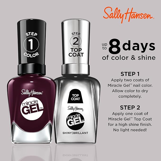 Sally Hansen Miracle Gel, Cabernet With Bae, Long Lasting, Gel-Like Formula, No UV Lamp Needed, Opaque, Shiny Red Nail Polish