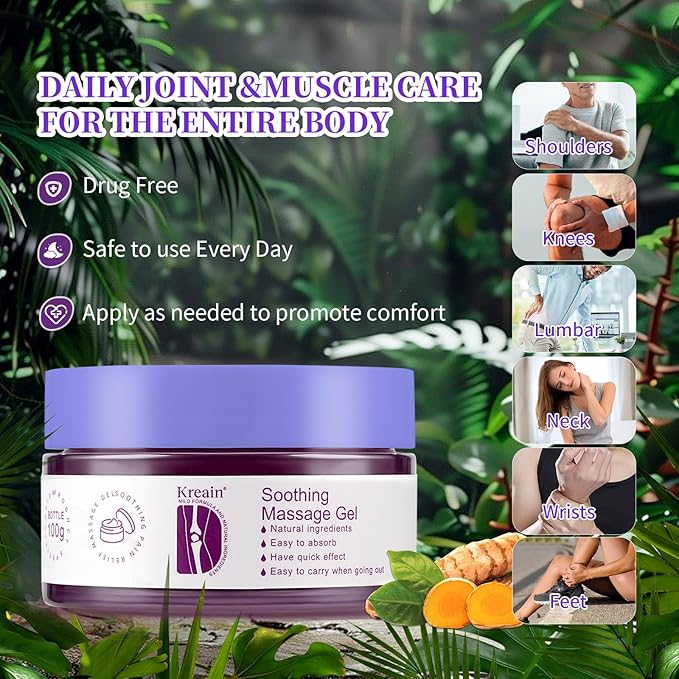 2 PCS Kreain Soothing Massage Purple Gel for Back, Neck, Shoulders, Hands, Feet, Wrists, Whole Body, Rich in Extracted Emu Oil, Safflower & Turmeric (3.5 OZ)