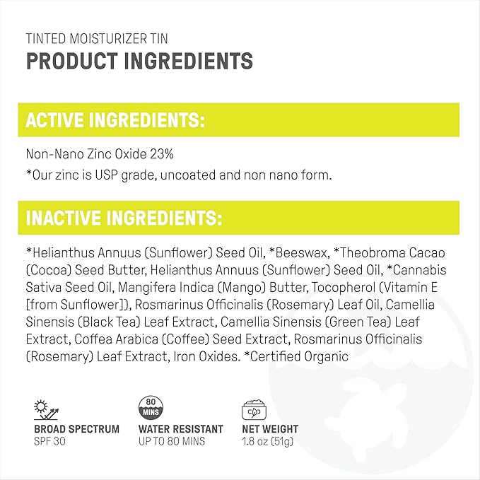 Raw Element Ultra-Moisturizing Tinted Face Cream, Non Toxic Mineral Face Sunscreen, Daily Tinted Moisturizer, Non-Nano Zinc Oxide, Reef Friendly, All Ages, SPF 30, 1.8 oz, Island, Pack of 2
