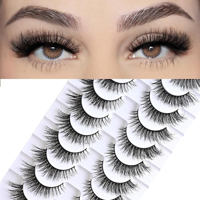 FARRED Natural Lashes Short False Eyelashes Wispy Mink Eye Lash Fluffy Wispies Eyelash Natural Look 10 Pairs Fake Lashes Pack Volume Lash Strips Pestañas