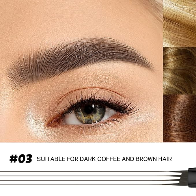 2 Pack 4-Tip Microblading Eyebrow Pen with 2 Brow Brushes, Waterproof Vegan Formula Eyebrow Pencils for Women to Effortlessly Create Natural Hair-Like Strokes, All-Day Wear (Black Brown)