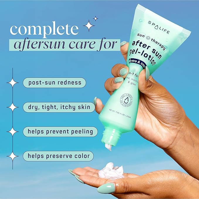 SpaLife After-Sun-Gel Lotion and Moisturizer for Sunburn Refelief - Two in One Formula, Infused with Aloe, Coconut Oil and Hyaluronic Acid - 2 Pack
