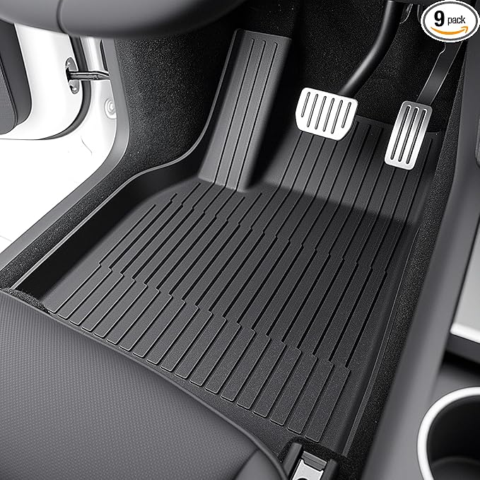 2025 2026 Tesla Model Y Juniper Floor Mats Newly Upgraded Heavy-Duty TPE Floor Mats All-Weather anti-slip Front and Rear Cargo Liner 2nd row Seat Back Pad Trunk Mat Interior Accessories,Full Set 9 PCS