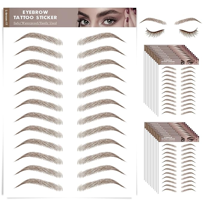 20 Sheets 240 Pairs Eyebrow Tattoo Sticker Waterproof 4D Hair-Like Natural Fake Tattoo Eyebrows Transfers Stickers Peel Off Brows Grooming Shaping Sticker in Natural Vegas Style,Light Brown