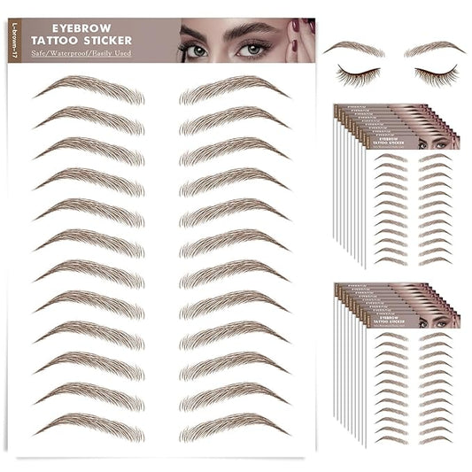20 Sheets 240 Pairs Eyebrow Tattoo Sticker Waterproof 4D Hair-Like Natural Fake Tattoo Eyebrows Transfers Stickers Peel Off Brows Grooming Shaping Sticker in Natural Vegas Style,Light Brown