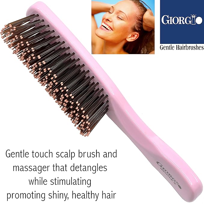 Giorgio Gentle Detangler Hair Brush for Men and Women with Dual Length Bristles, Good for Fine Hairs, Scalp Massager, Soft Bristles for Sensitive Scalp, Travel Size for All Hair Types, Wet or Dry