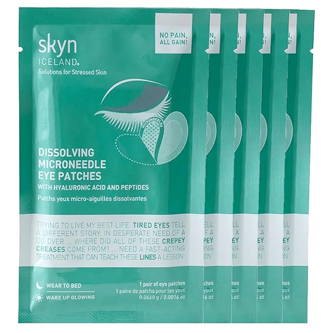 skyn ICELAND Dissolving Microneedle Under Eye Patches with 39% Hyaluronic Acid & Peptides No-Slip Eye Masks for Firming Wrinkles & Fine Lines, 5 Pairs