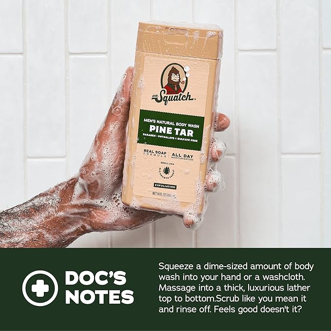 Dr. Squatch NEW Body Wash for Men with Nourishing, Natural Ingredients | No Paraben, Phthalate, Sulfate | All Day Moisture | Long Lasting Scent | Pine Tar & Coconut Castaway (14 oz, 2-Pack)