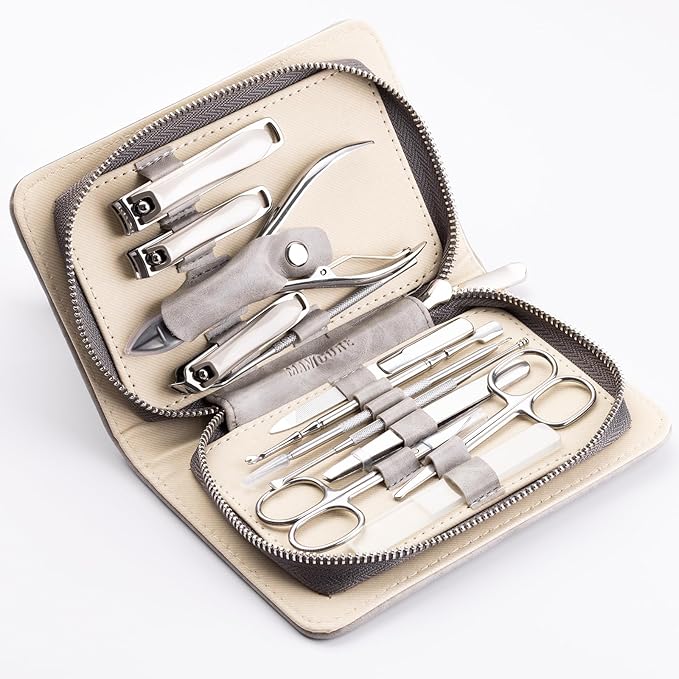 FAMILIFE Professional Manicure Set, Manicure Kit, Nail Clippers Set, Stainless Steel Pedicure Tool, Nail Kit with Portable Leather Travel Case Luxury Gifts for Him