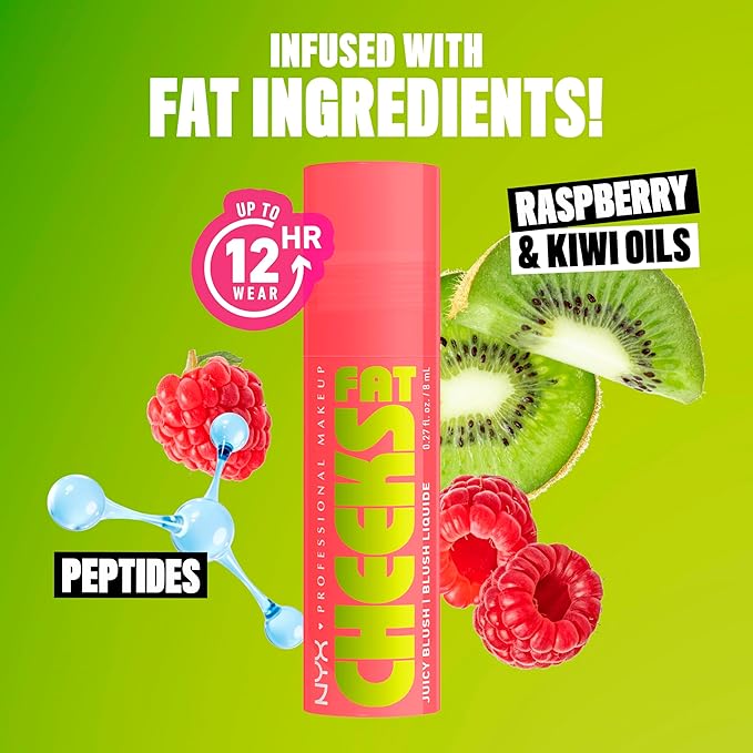 NYX PROFESSIONAL MAKEUP Fat Cheeks Liquid Blush, Buildable, Dewy Blush with Long-Lasting 12HR Wear - Fig Fizz (Soft Peach)