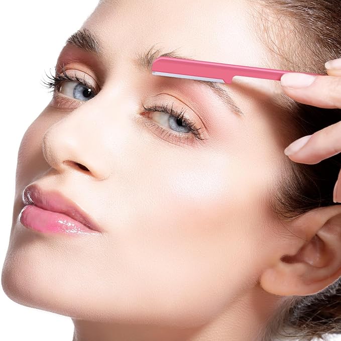 10 Pieces Eyebrow Razor for Women Facial Shaver Razor Brow Shaper Eyebrow Trimmer Dermaplaner Shaping Tool with Cover (Pink)