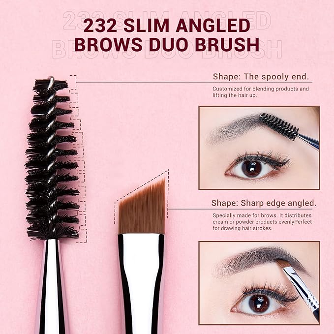 Jessup Eyebrow Makeup Brush Set Professional, Precision Define Sculpt, Flat Angled Spoolie Brushes, Cruelty-Free Synthetic Bristles 3PCS, T326