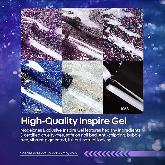 modelones Glitter Gel Nail Polish Set 6 Colors, Blue Color Changing Red Cat Eye Magnetic Gel Polish Chameleon Reflective Temperature Black Pink Nail Polish Soak Off LED Nail Art Manicure Kit Gift