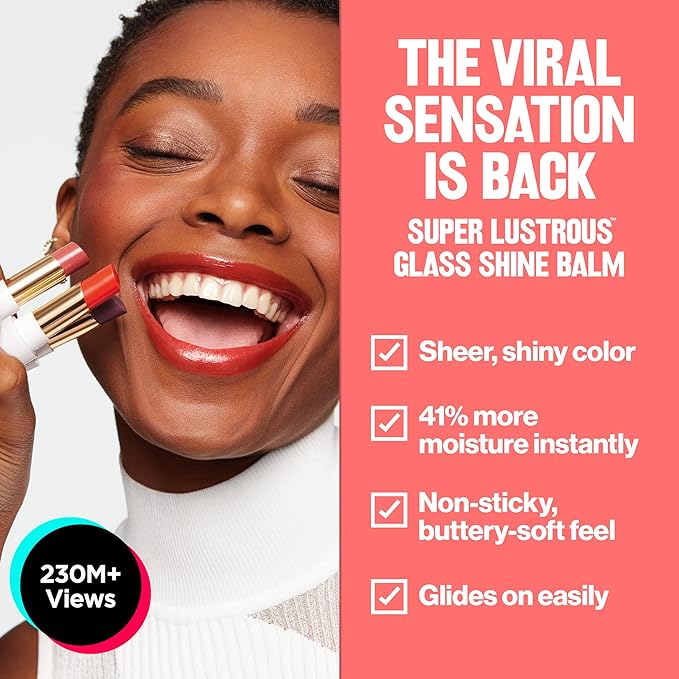 REVLON Super Lustrous Glass Shine Balm, Hydrating Tinted Lipstick, Sheer, Glossy Shiny Finish, 002 Pink Flip, 0.11 oz