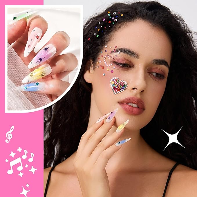 YGDZ Face Rhinestones Kit, Face Eye Gems for Makeup, Face Jewels Set with Face Makeup Glue, Nail Gems, Rhinestones for Body, Hair, Nail Art, Halloween Makeup for Women