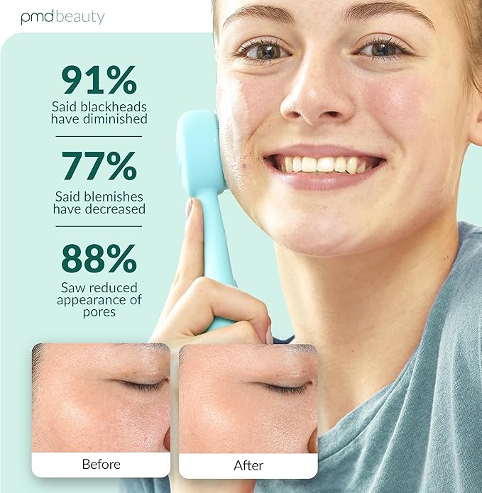 PMD Beauty: Electric Facial Cleansing Brush - Smart Facial Device with Silicone Brush & Anti-Aging Massager, Teal