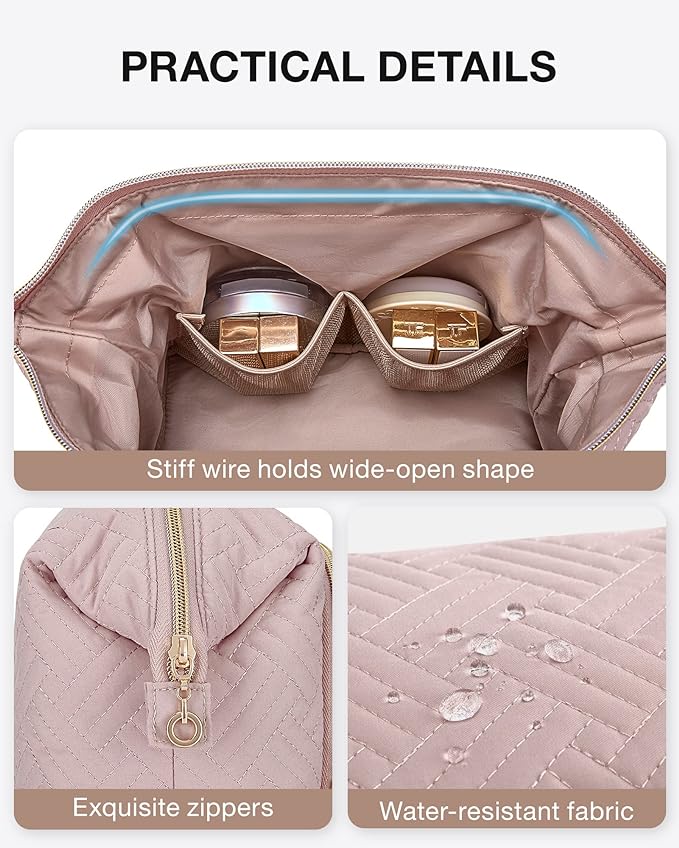 BAGSMART Travel Makeup Bag, Cosmetic Bag Make Up Organizer Case,Large Wide-open Pouch for Women Purse for Toiletries Accessories Brushes