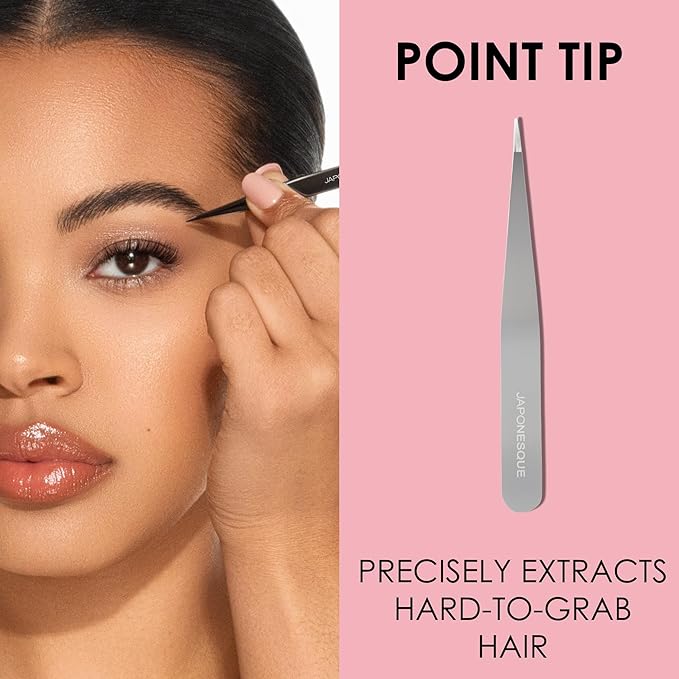 JAPONESQUE Slant and Point Tweezers Set, for Defining and Shaping Brows, Made with Hand-Sharpened Stainless, Ideal for Travel