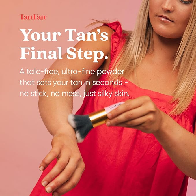 Tan Fan Self Tan Drying Powder - Stops Sticky Feeling After Sunless Tanner - 100% Vegan Talc-Free Translucent Loose Setting Powder In Shaker Bottle For Smooth Silky Skin - USA Made (Coconut 3oz)