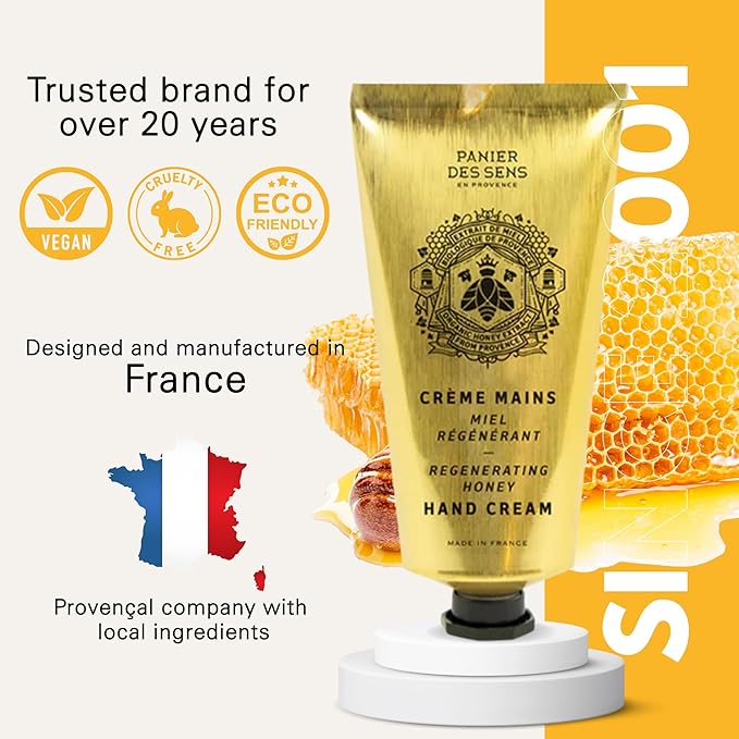 Panier des Sens Honey Hand Cream - Nourishing Shea Butter Hand Cream for Dry Cracked Hands 97% Natural Ingredients - Dermatologically Tested Hand Lotion for Woman Made in France, 2.5 fl oz