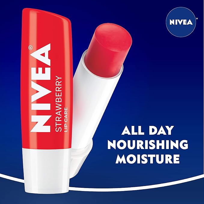 NIVEA Strawberry Lip Care - Tinted Lip Balm for Beautiful, Soft Lips - Pack of 4