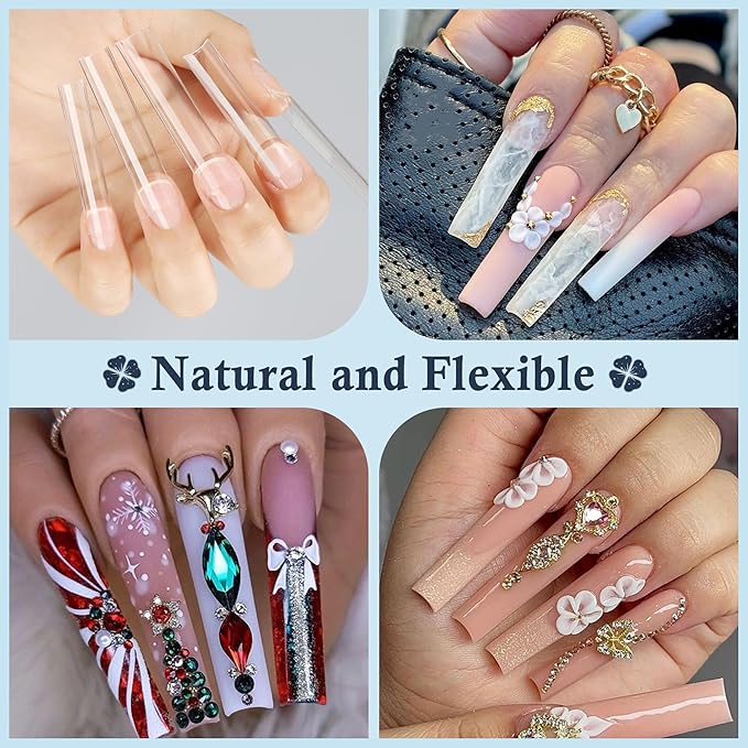 3XL No C Curve Square Acrylic Nail Tips, 120pcs Extra Long Straight Tapered Acrylic Gel Fake Nails, Matte Half Cover Clear Gelly Press on for Extension Manicure Home DIY 12 Sizes Gelly Tips