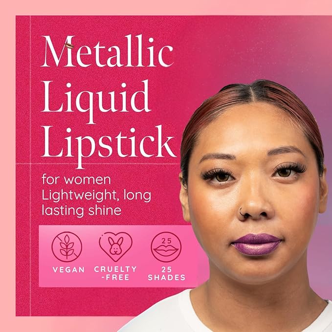 Aromi Sugared Mauve Metallic Liquid Lipstick, Purple Pink Lip Color with Shimmery Finish, Raspberry Mulberry Lipstick, Long-Lasting, Smudge Proof (Sugared Mauve)