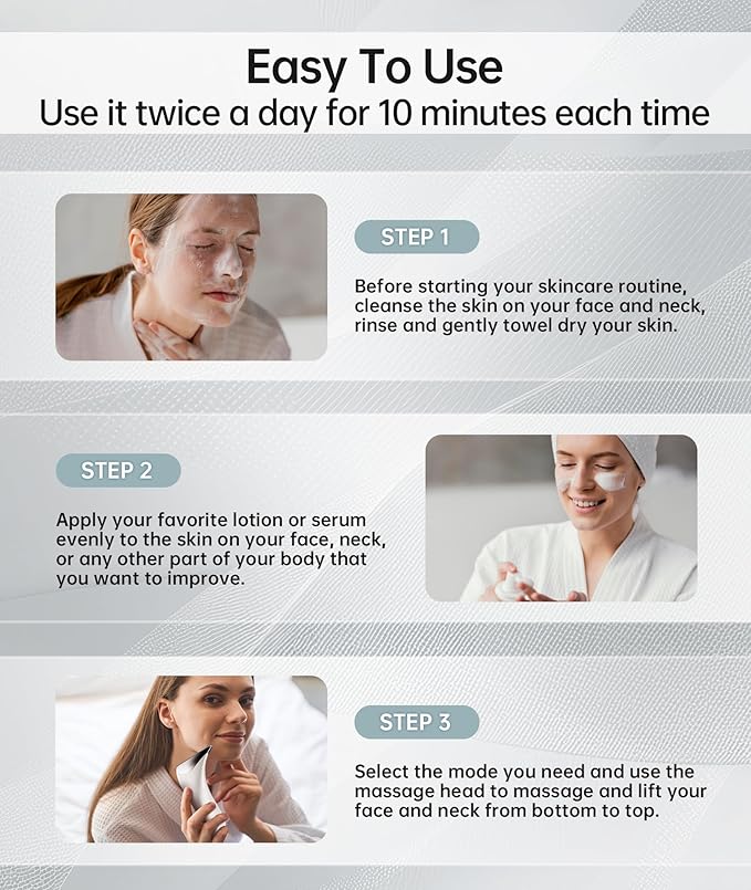 Red Light Therapy for Face and Neck, 7 Color Facial Massager with Adjustable Vibration and Thermals for Wrinkles, Double Chin, Portable Skin Care Tool with Base, White