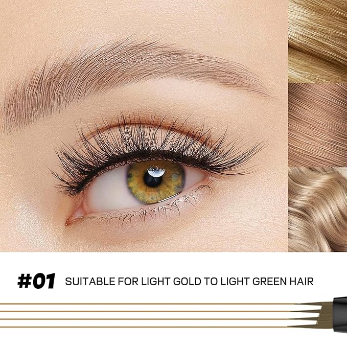 2 Pack 4-Tip Microblading Eyebrow Pen with 2 Brow Brushes, Waterproof Vegan Formula Eyebrow Pencils for Women to Effortlessly Create Natural Hair-Like Strokes, All-Day Wear (Light Brown)