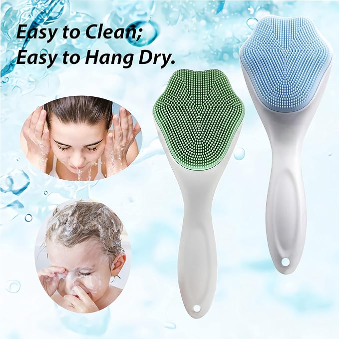 2 PC Silicone Facial Cleansing Brush Silicone Facial Scrubber Manual Exfoliating Facial Brush Face Cleanser Face Exfoliator Fine Bristles for Sensitive Skin Easy to Clean Lather Well (Blue&Green)
