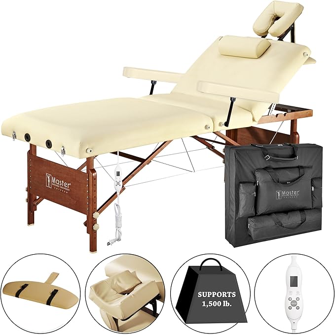Master Massage 30" DEL RAY™ SALON Portable Massage Table Package with Therma-Top® - Adjustable Heating System! (Sand Color)