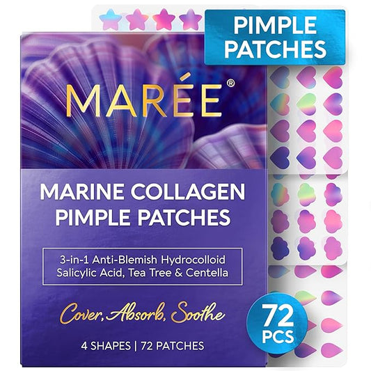 MAREE Star Pimple Patches for Face - Hydrocolloid Acne Patches w/Salicylic Acid, Tea Tree Oil & Centella - Cute Pimple Patches Stars - Teens Zit Patches Stickers - Parches Para Acne - 72 Blemish Dots