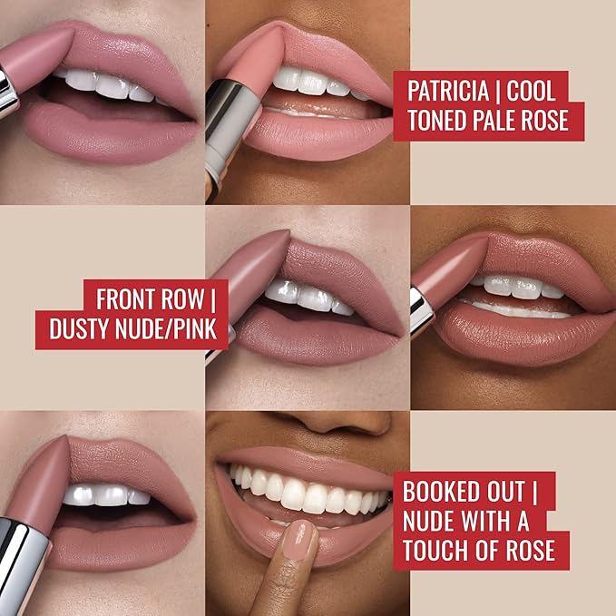 Runway Rogue 90s Vibe Lipstick Trio, Moisturizing Matte Lipstick Set, (‘Patricia’, ‘Front Row’, ‘Booked Out’)