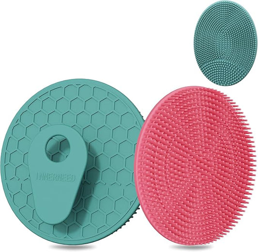 INNERNEED Food Grade Silicone Body Scrubber Gentle Exfoliating Brush for Women Men Deep Clean for All Skin Types, More Hygienic and Well Lather (Dark Green+Pink)