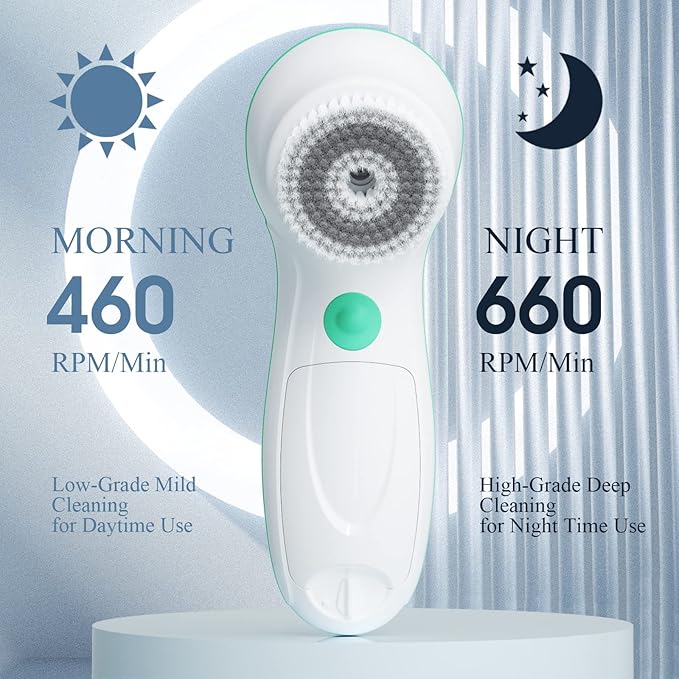 TOUCHBeauty Facial Cleansing Brush Electric, Face Cleansing Brush with Stand, 3 Brush Heads, 2 Speeds, IPX5 Waterproof, Battery-Powered, Suitable for All Skin Types, TB-0759D