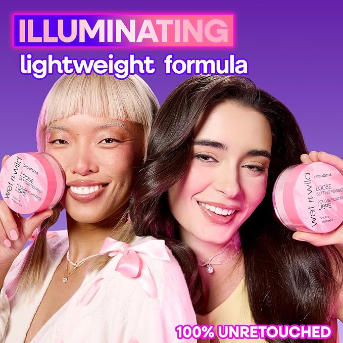 wet n wild Photo Focus Loose Setting Powder, Lightweight Silky Formula, Radiant Tint for a Luminous Glow, Blurring & Oil-Control Finish, Long-Lasting Makeup Setting Powder, Cruelty-Free - Soft Pink