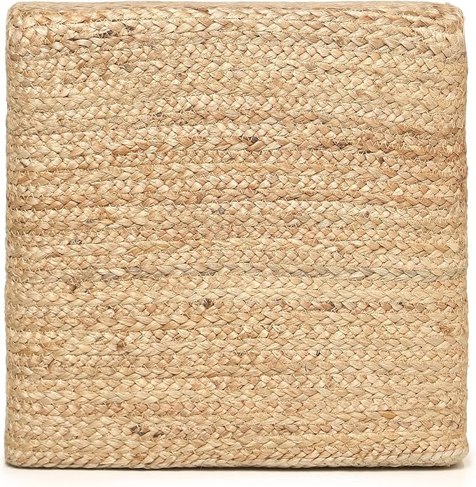 REDEARTH · Cube Pouf Foot Stool Ottoman - Jute Braided Pouffe Poof Accent Sitting - Set of 2 Footrest for The Living Room, Bedroom, Nursery, Patio, Lounge, Office - 14.5”x14.5”x16” - Natural