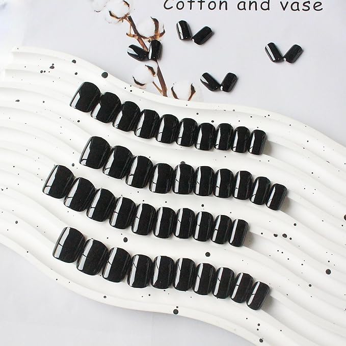 48Pcs Black Press on Nails Short Square Fake Nails, Glue on Nails Short Gel Nails Press ons, Acrylic Nails Stick on False Nails for Women, Natural Handmade Thick Extra Short Nails Small Petite