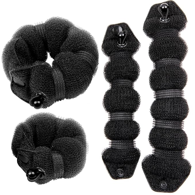 Goldrose Beauty Hair Styling Accessory - 2 Pieces Doughnut Hair Bun Maker and Curler in Small & Large (Black)