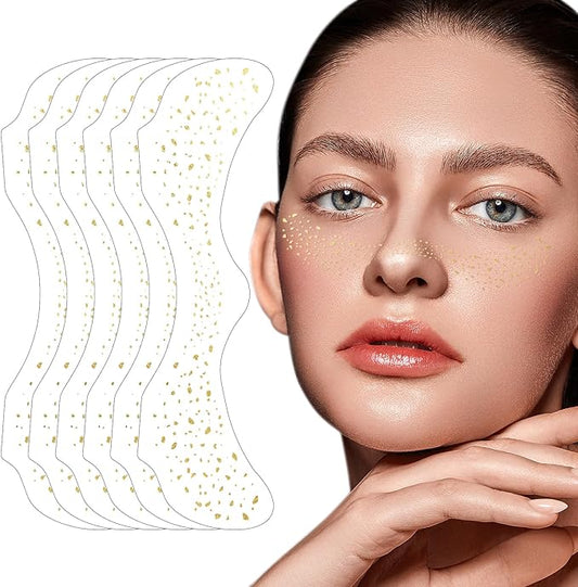 Glitter Freckles - Gold Glitter Freckles Face Tattoo, 6PCS Makeup Patches, Temporary Face Glitter, Faux Fake Freckles, Cute Face Jewels for Women and Girls, Water Transfer Face Glitter for Kids