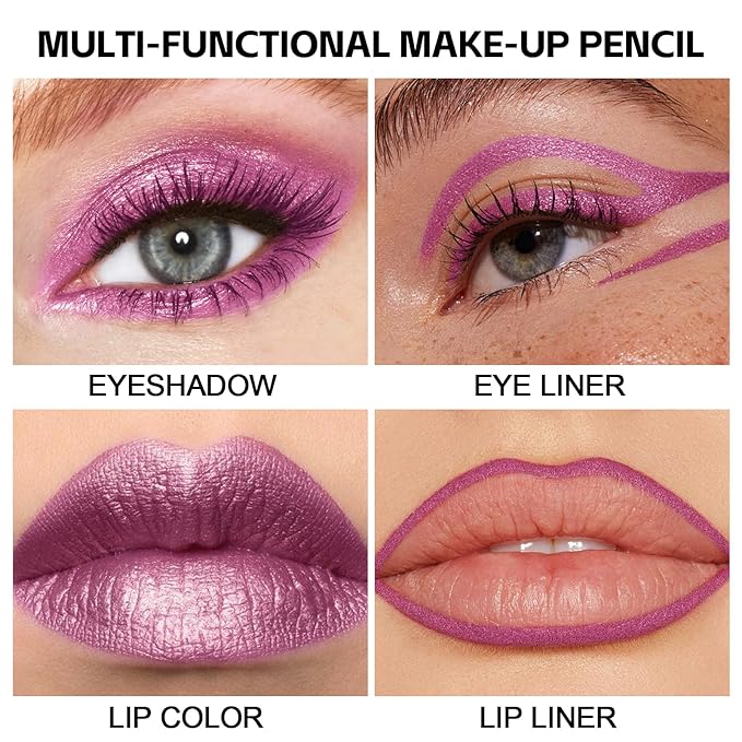 Boobeen Color Eyeliner Pencil, Metallic Glitter Eyeliner Gel, 4 in 1 Eye Makeup Stick-Eye Lip Liner, Eyeshadow, Waterproof, For Bold Glamour Makeup