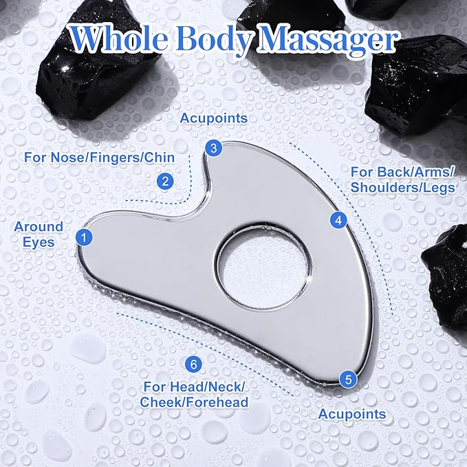 rosenice Gua Sha Facial Tool for Face Skincare Stainless Steel Gua Sha Board for Body Tensions Reduce Puffiness Festive Gifts Silver